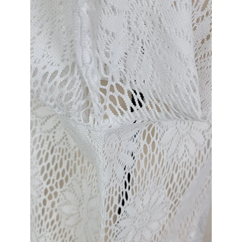 Sonoma Crochet Lace Swim Cover Up Women Large White Excellent Floral V-Neck Long